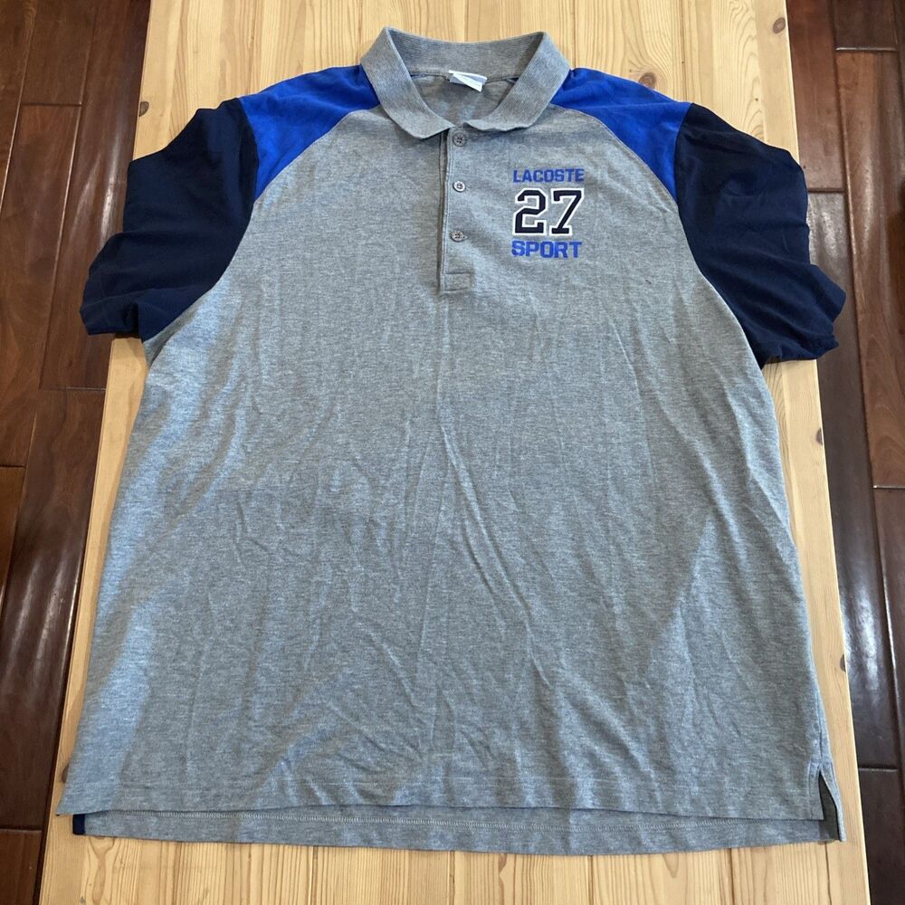 Lacoste Sport Polo Shirt Blue Gray 27 Logo Men’s 4XL FR 9 Short Sleeve